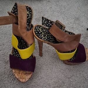 Jessica Simpson Brown, Yellow, and Purple Heels